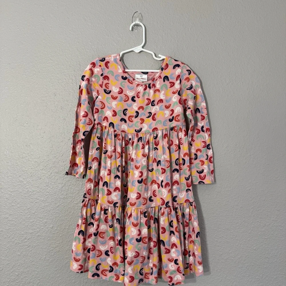 Hanna Andersson‎ Size 4/5 (110cm) Pink Rainbow Print Tiered Long Sleeve Dress
